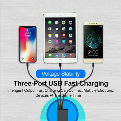 PBG 5 Port LED Wall Charger and 3 in 1 Nylon Charging Cable Bundle